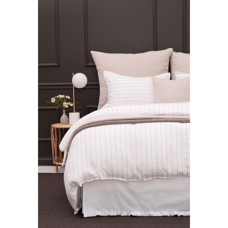 Cream Linen Pleated Queen Bed Skirt with Split Corners