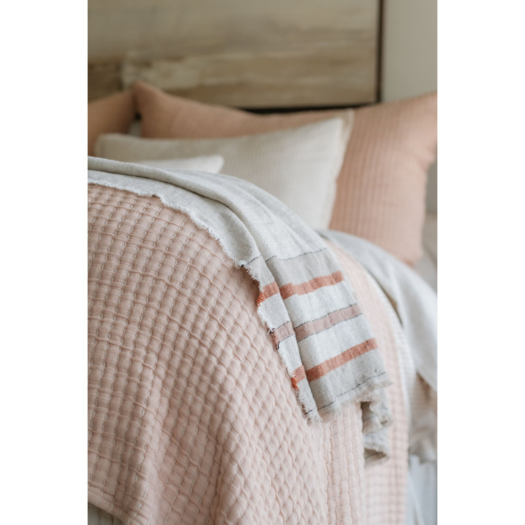 Amber King Cotton Gauze Bedspread with Ivory Stripes