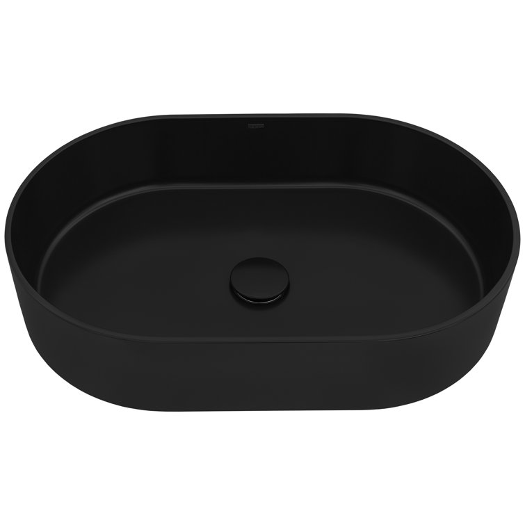 Matte Black Oval Stone Above-Counter Vessel Sink