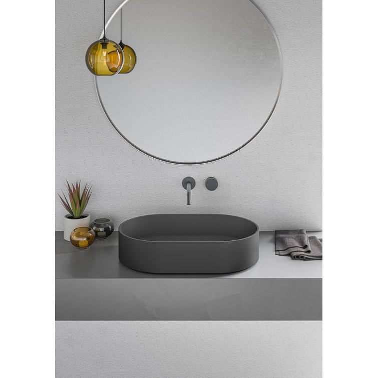 Matte Black Oval Stone Above-Counter Vessel Sink