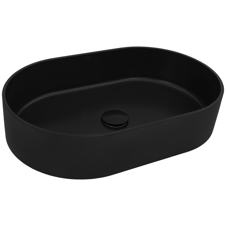 Matte Black Oval Stone Above-Counter Vessel Sink