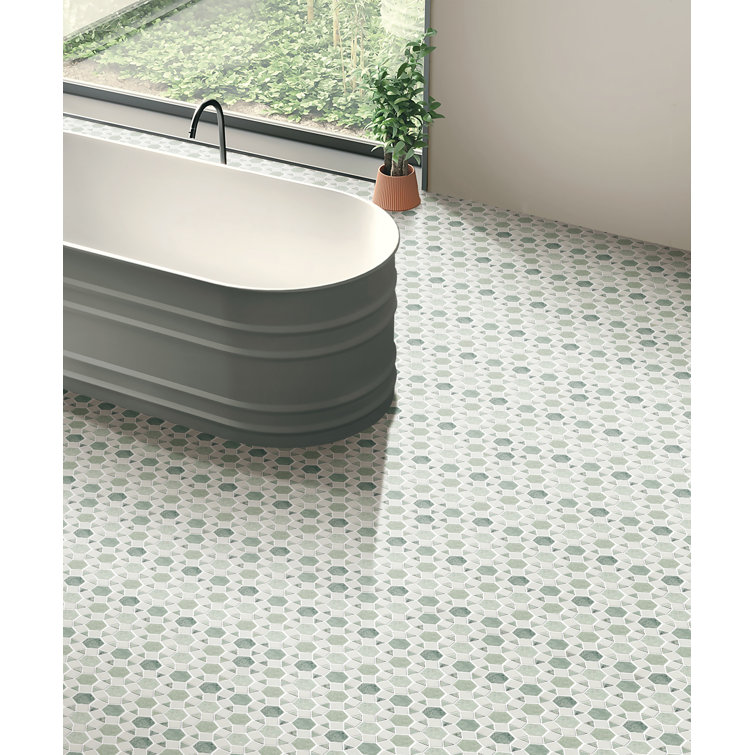 12" Green and White Polished Marble Mosaic Tile