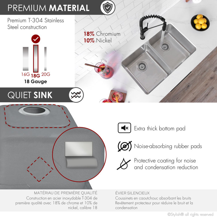 Stylish 29" Stainless Steel Double Bowl Drop-In Kitchen Sink