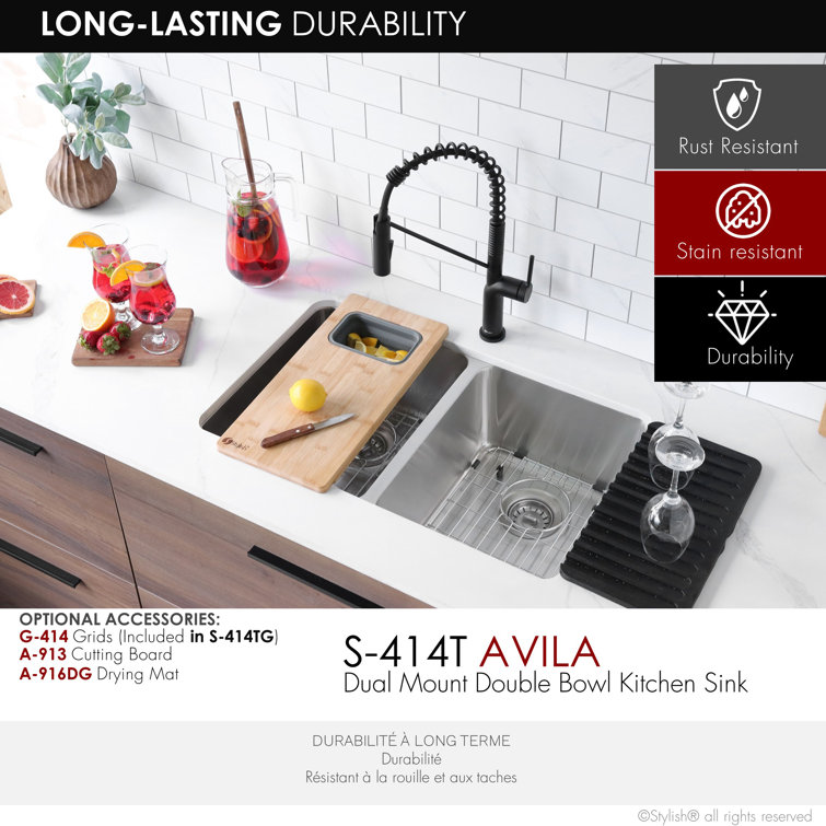 Stylish 29" Stainless Steel Double Bowl Drop-In Kitchen Sink