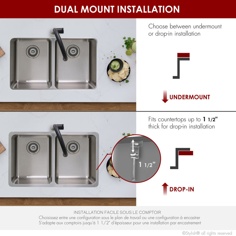 Stylish 29" Stainless Steel Double Bowl Drop-In Kitchen Sink
