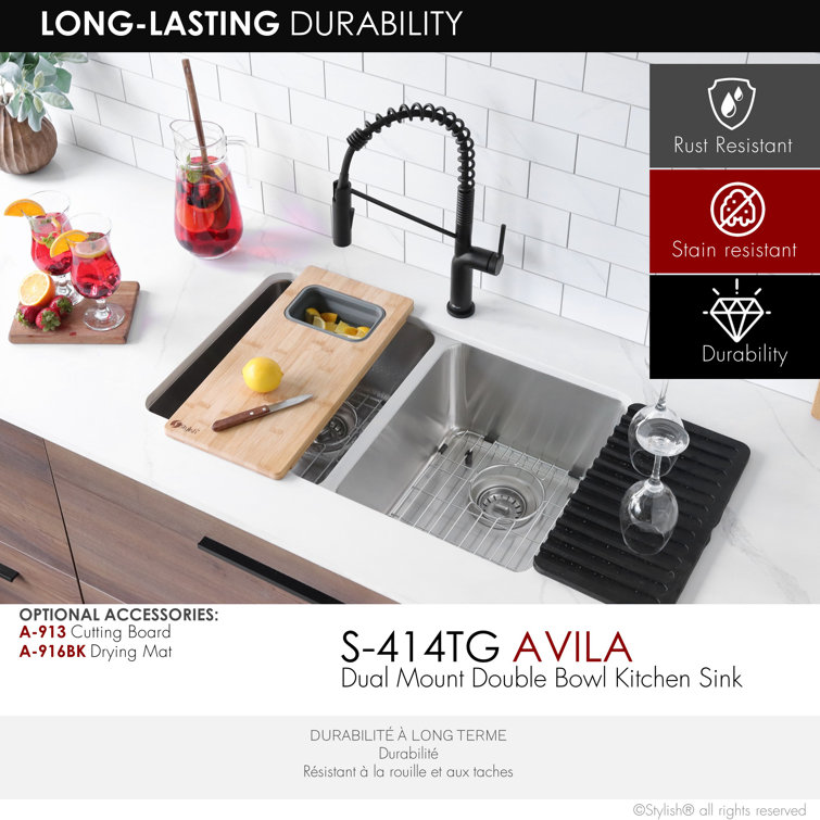 Stylish 29" Stainless Steel Double Bowl Drop-In Kitchen Sink