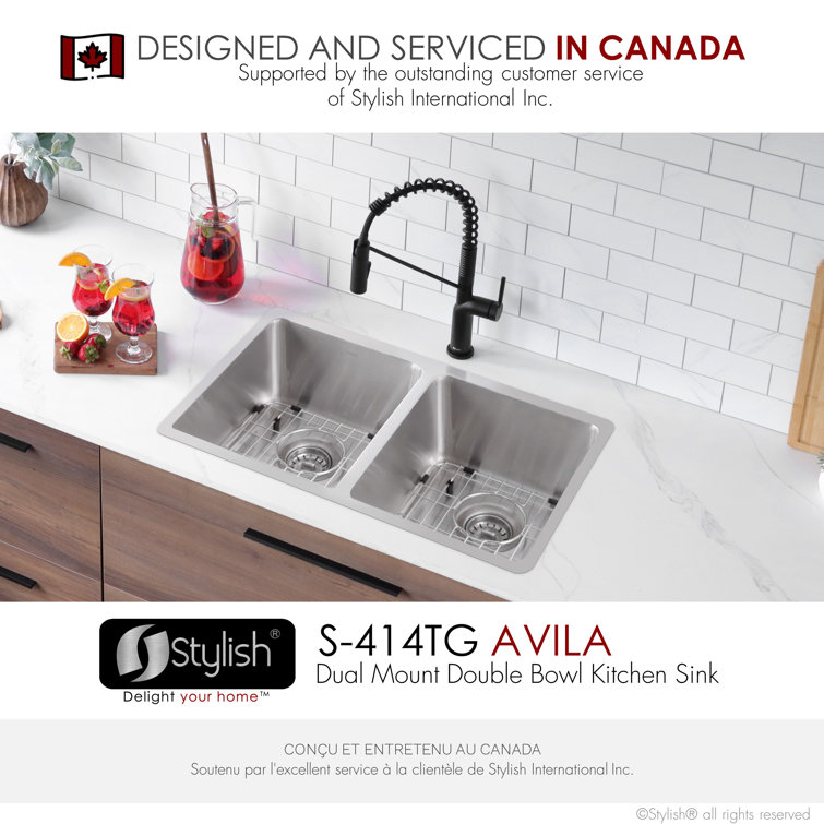 Stylish 29" Stainless Steel Double Bowl Drop-In Kitchen Sink