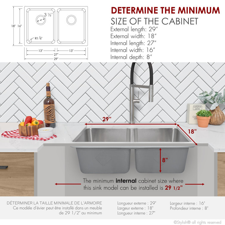 Stylish 29" Stainless Steel Double Bowl Drop-In Kitchen Sink