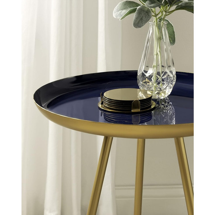 Laranya Round Teal and Gold Metal Side Table