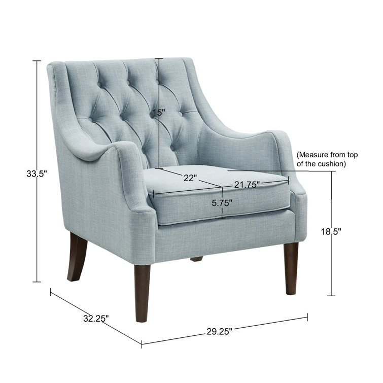 Dusty Blue Serpentine Wood Accent Chair with Tufted Back