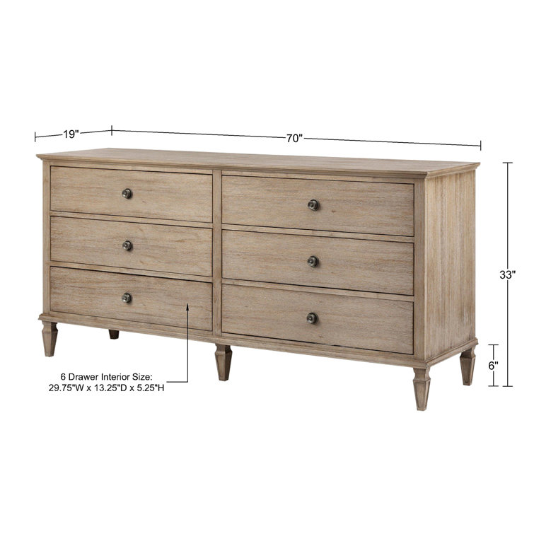 Mid-Century French-Inspired 6-Drawer Gray Dresser