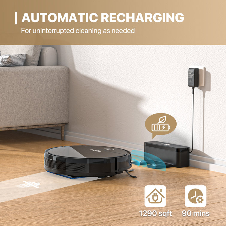 Black Cordless Bagless Robot Vacuum with HEPA Filter