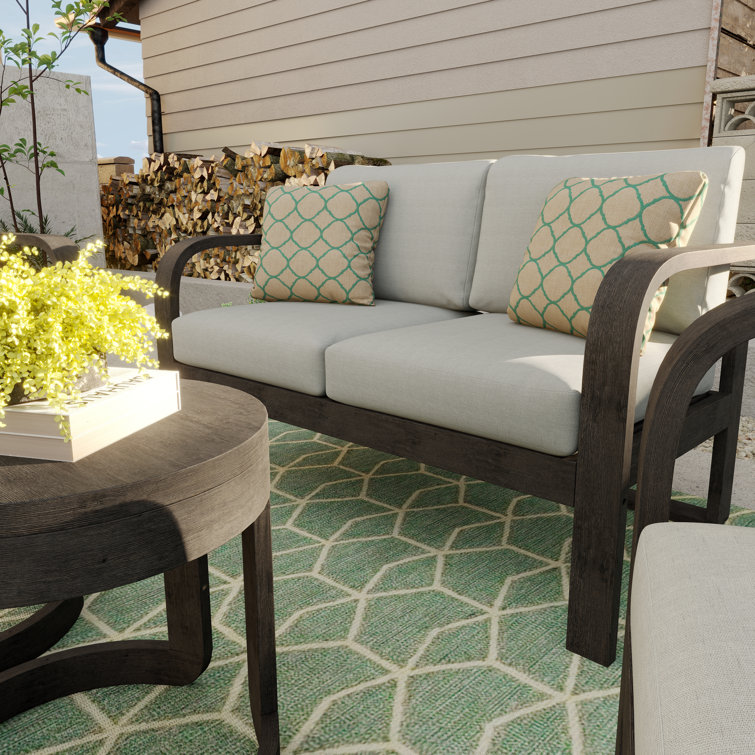 Light Brown Solid Wood 4-Person Outdoor Seating Set with Gray Cushions