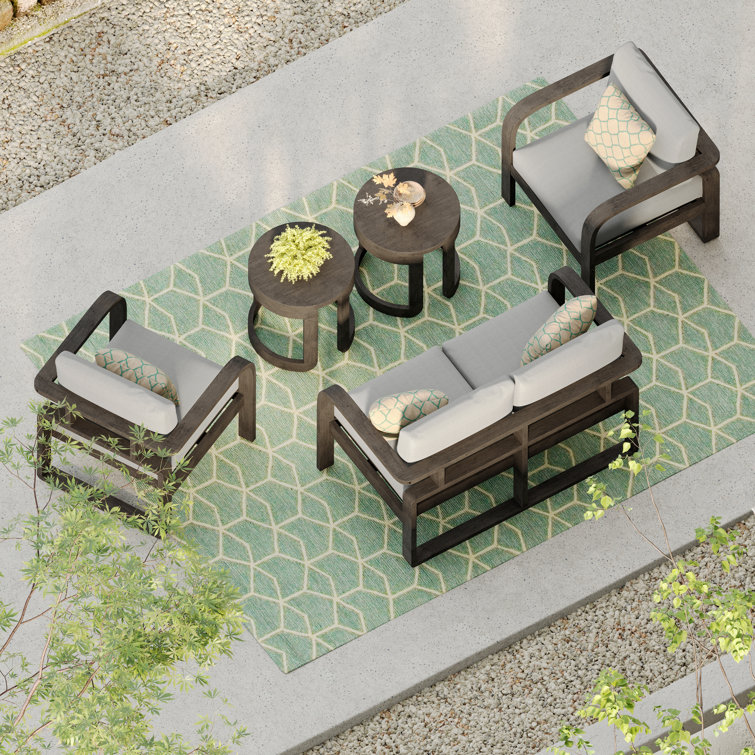 Light Brown Solid Wood 4-Person Outdoor Seating Set with Gray Cushions