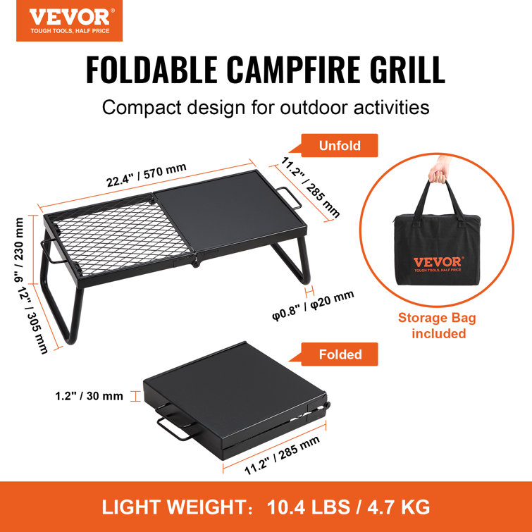 22'' Black Premium Steel Folding Campfire Grill with Storage Bag