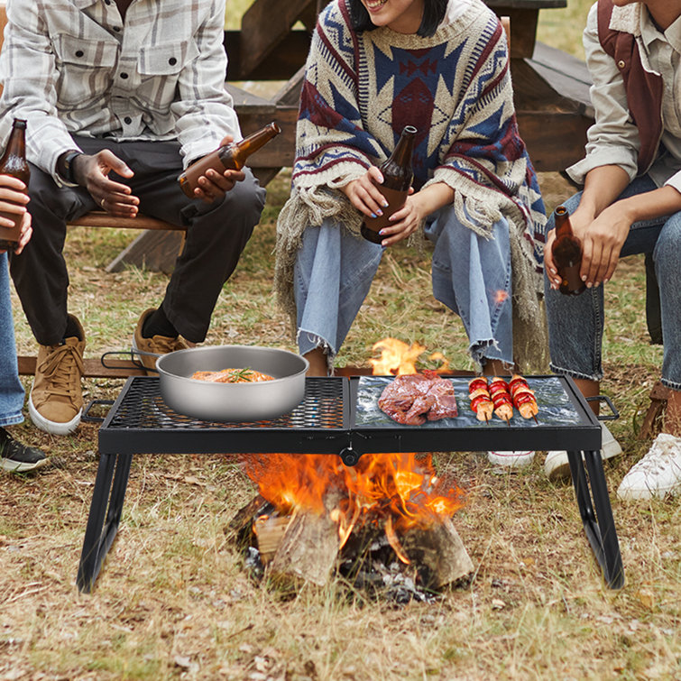 22'' Black Premium Steel Folding Campfire Grill with Storage Bag