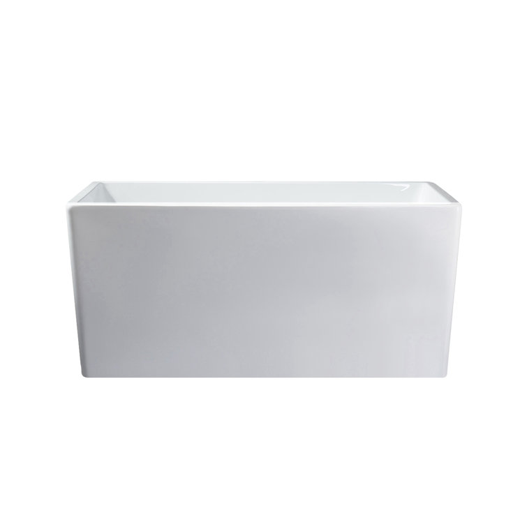 White Acrylic Rectangular Freestanding Soaking Bathtub, 44"