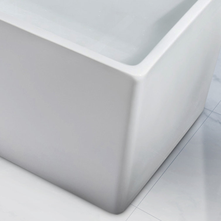 White Acrylic Rectangular Freestanding Soaking Bathtub, 44"