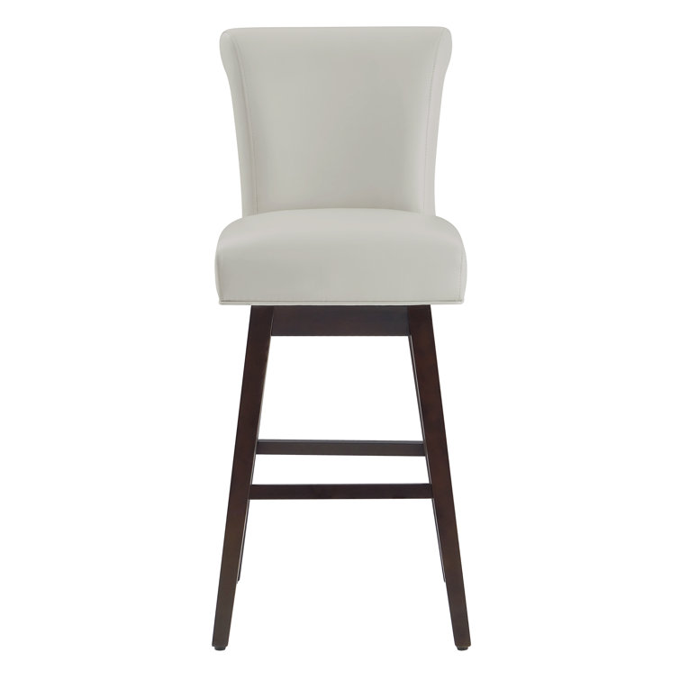 Light Gray Faux Leather Swivel Bar Stools with Dark Wood Base