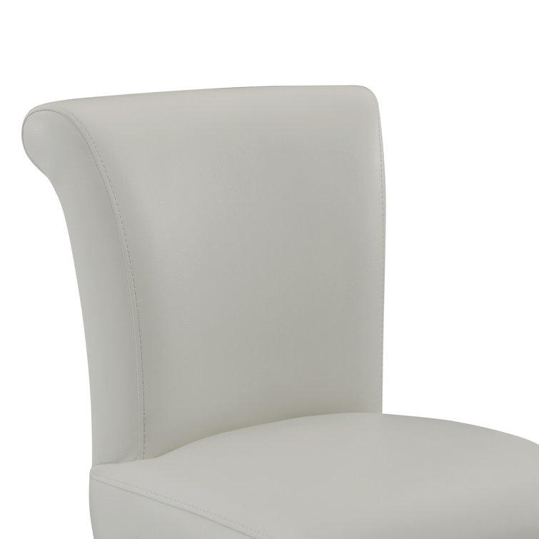 Light Gray Faux Leather Swivel Bar Stools with Dark Wood Base