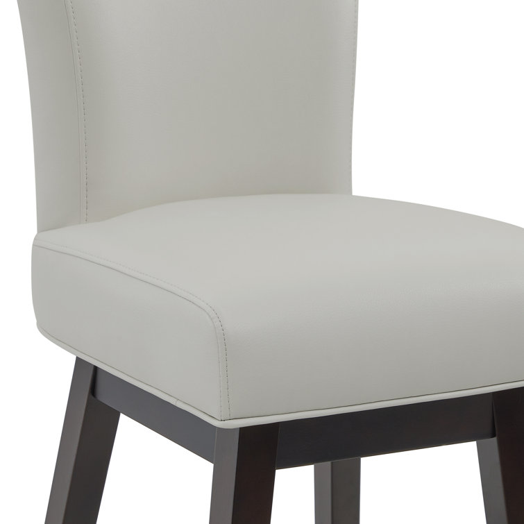 Light Gray Faux Leather Swivel Bar Stools with Dark Wood Base