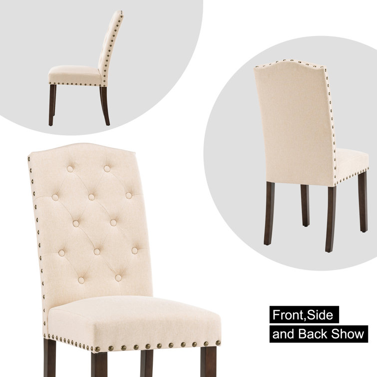 Beige Linen Tufted High Back Parsons Dining Chairs Set of 4