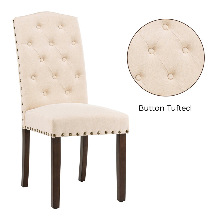 Beige Linen Tufted High Back Parsons Dining Chairs Set of 4