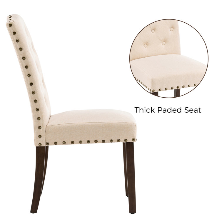 Beige Linen Tufted High Back Parsons Dining Chairs Set of 4