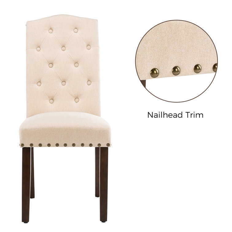 Beige Linen Tufted High Back Parsons Dining Chairs Set of 4