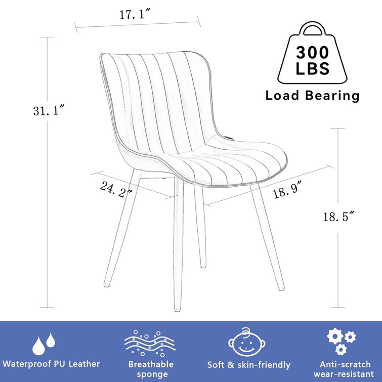 Orange Faux Leather Upholstered Side Chairs with Metal Legs, Set of 2