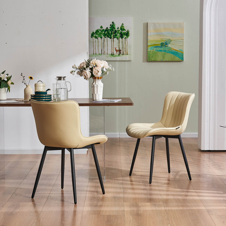 Beige Faux Leather Upholstered Dining Chairs with Metal Legs