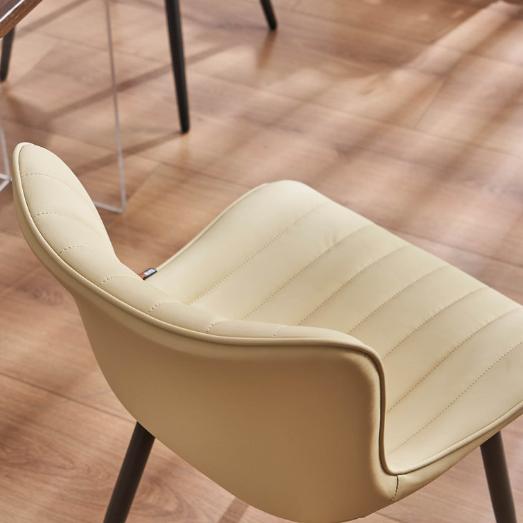 Beige Faux Leather Upholstered Dining Chairs with Metal Legs