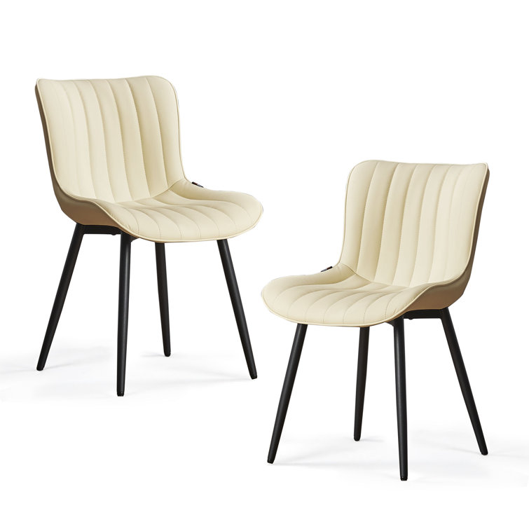 Beige Faux Leather Upholstered Dining Chairs with Metal Legs