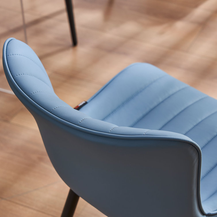 Blue Faux Leather Upholstered Side Chairs with Metal Legs, Set of 2