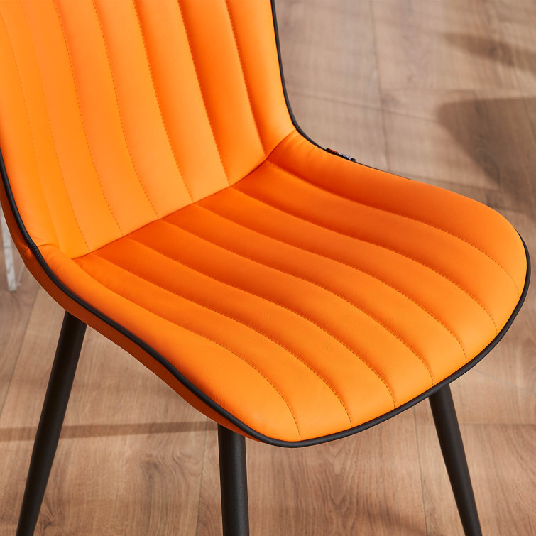 Orange Faux Leather Upholstered Side Chairs with Metal Legs, Set of 2