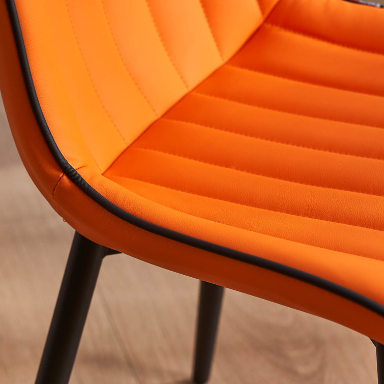 Orange Faux Leather Upholstered Side Chairs with Metal Legs, Set of 2