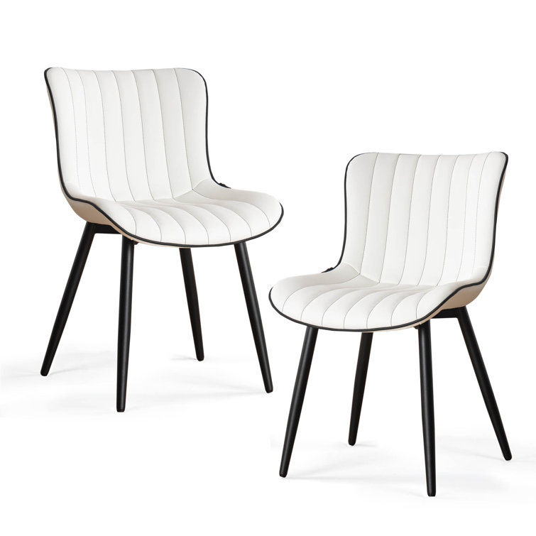 White Faux Leather Upholstered Side Chair with Metal Legs