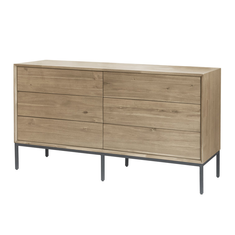 Hathaway Modern 6-Drawer Double Dresser in Newton Brown with Steel Legs