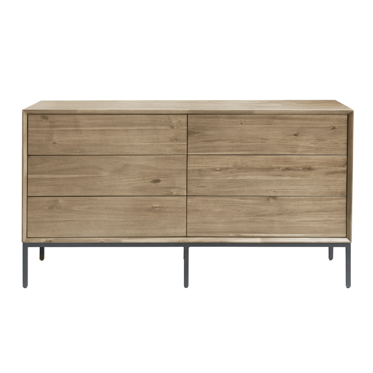 Hathaway Modern 6-Drawer Double Dresser in Newton Brown with Steel Legs
