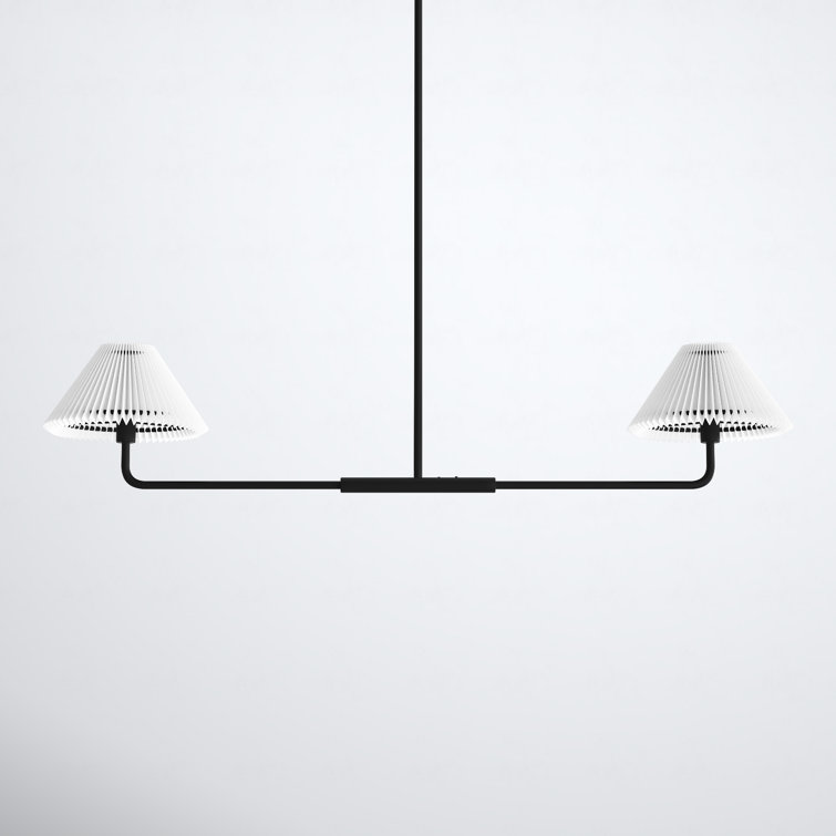 Matte Black Modern Linear Metal Chandelier with White Shades