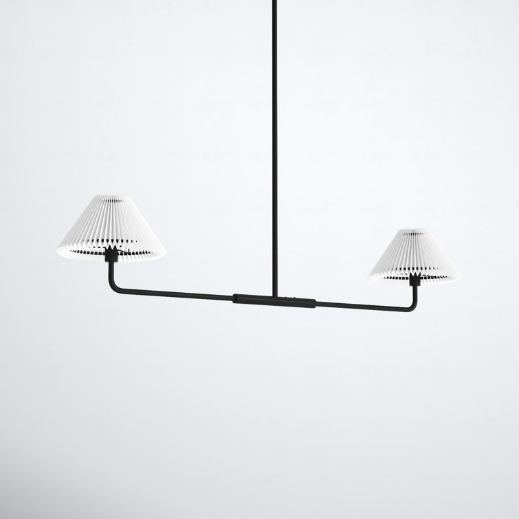 Matte Black Modern Linear Metal Chandelier with White Shades