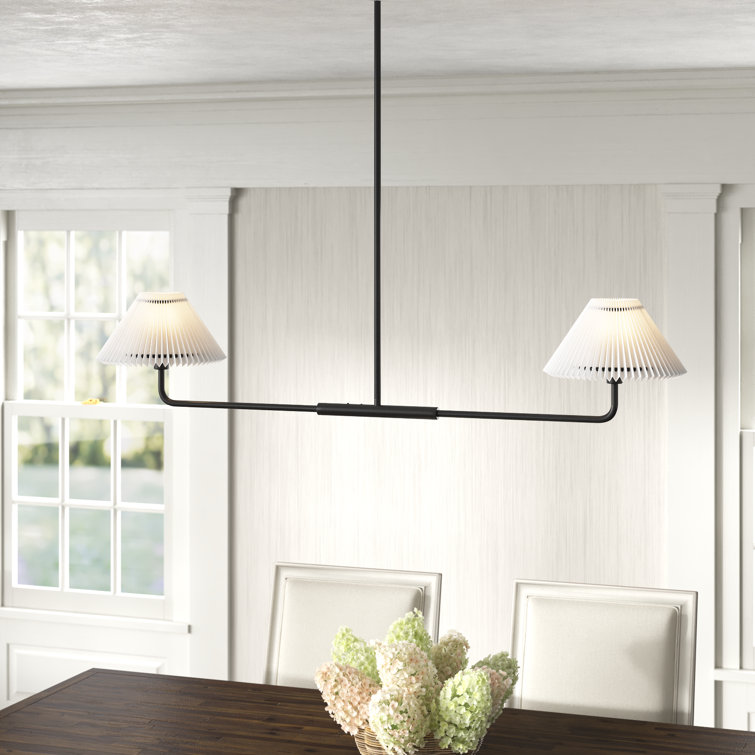 Matte Black Modern Linear Metal Chandelier with White Shades