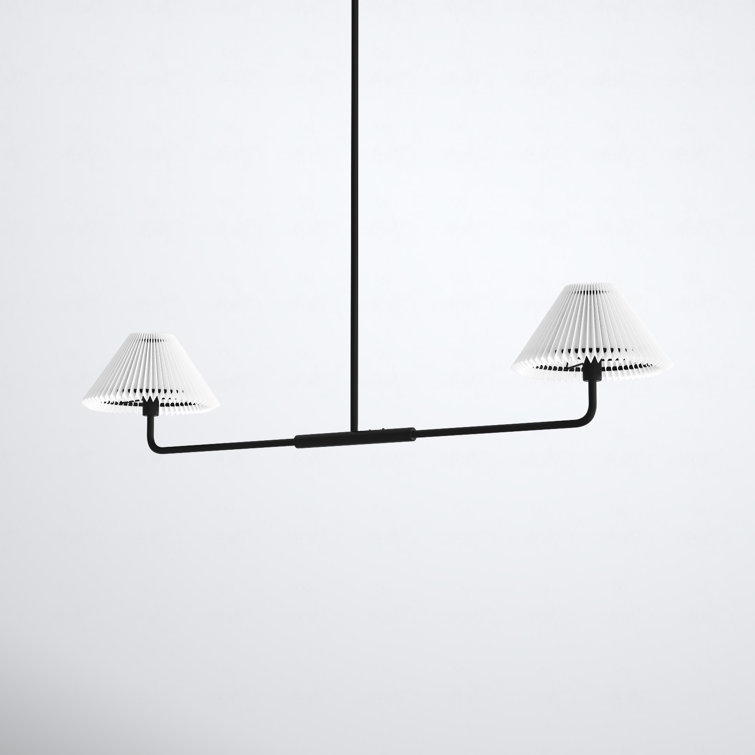 Matte Black Modern Linear Metal Chandelier with White Shades