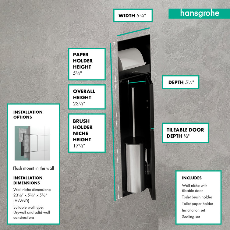 Brushed Stainless Steel Recessed Toilet Brush and Paper Holder