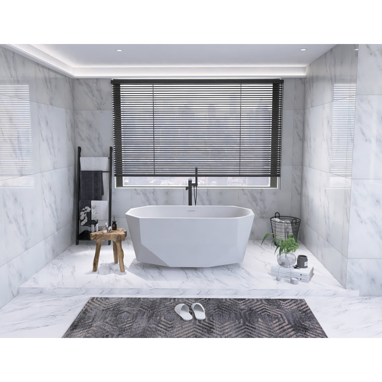 Ethen 59'' Glossy White Diamond-Cut Freestanding Acrylic Bathtub