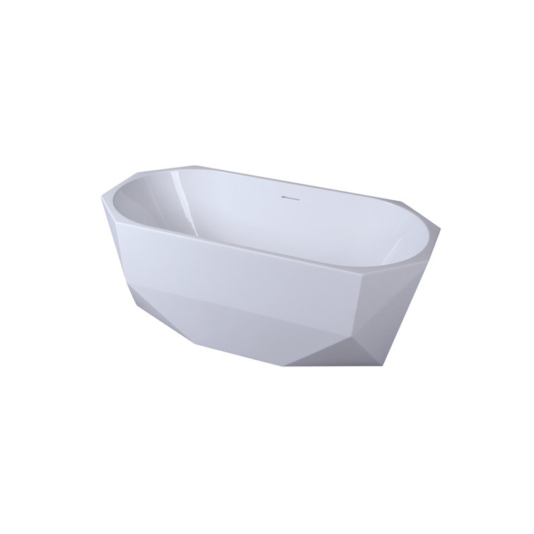 Ethen 59'' Glossy White Diamond-Cut Freestanding Acrylic Bathtub