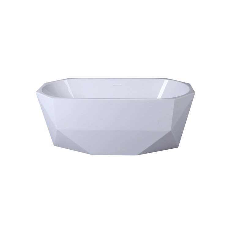 Ethen 59'' Glossy White Diamond-Cut Freestanding Acrylic Bathtub