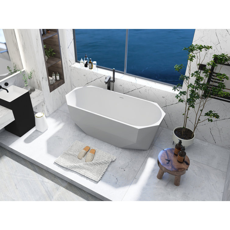 Ethen 67'' Glossy White Diamond Freestanding Acrylic Bathtub