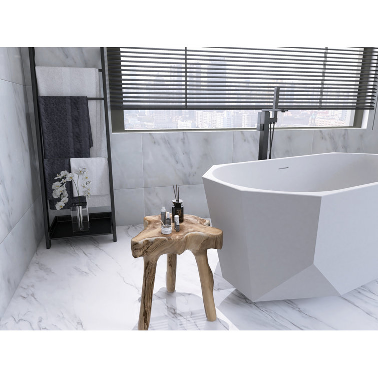 Ethen 59'' Glossy White Diamond-Cut Freestanding Acrylic Bathtub