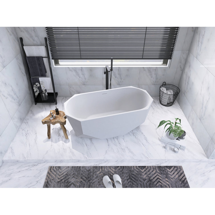 Ethen 59'' Glossy White Diamond-Cut Freestanding Acrylic Bathtub